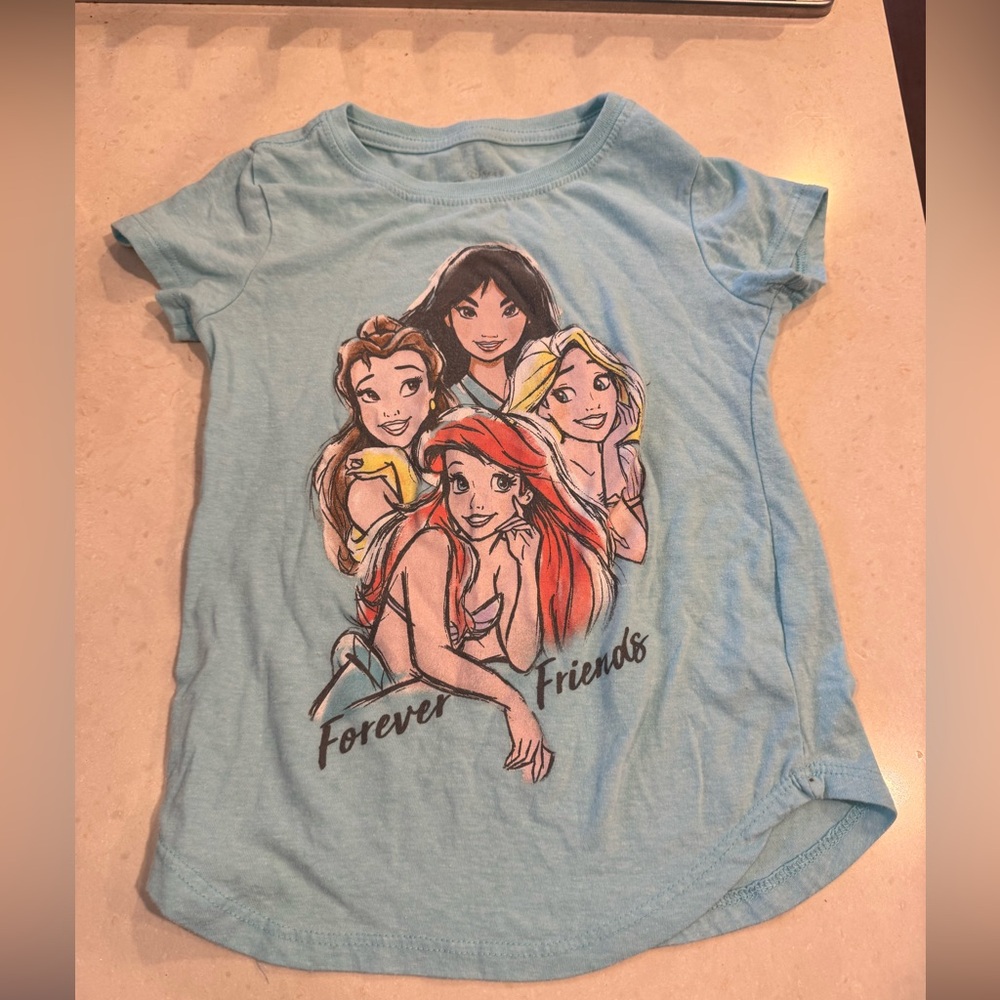 small (6-6x) Disney Princess Forever Friends Teal Short Sleeve Tee T shirt